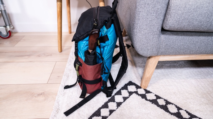 an example of where one might carry an umbrella.