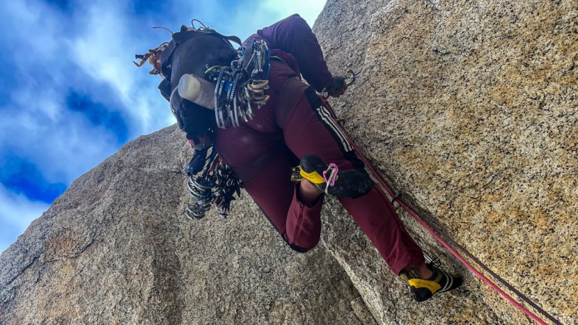 blue ice cuesta for women - hanging in the cuesta while doing some alpine aiding in patagonia...