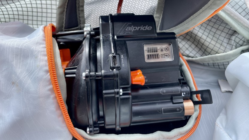 avalanche airbag - the alpride e2 system is powered both by backup batteries and an...