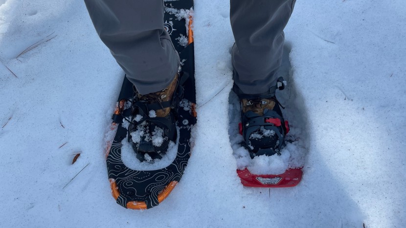 snowshoes - more surface area floats (left) while less sinks (right).