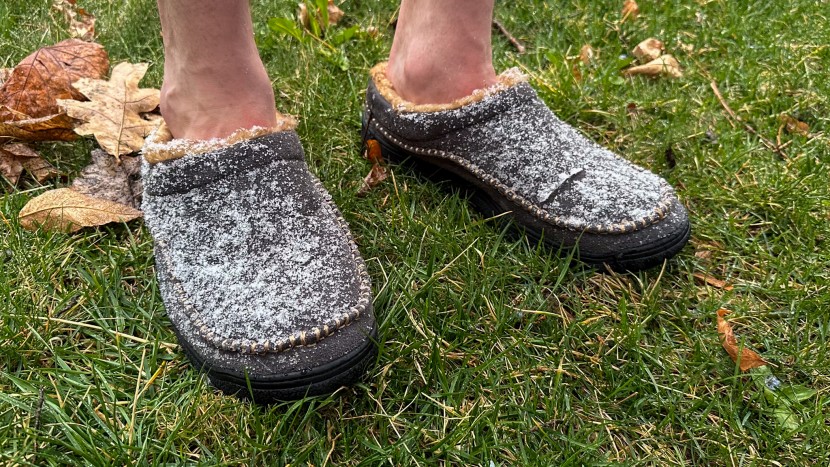 these synthetic slippers won't be damaged when getting a little snow...