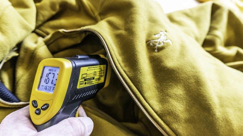 arc'teryx kyanite hoody - this layer performed well during our thermometer test.