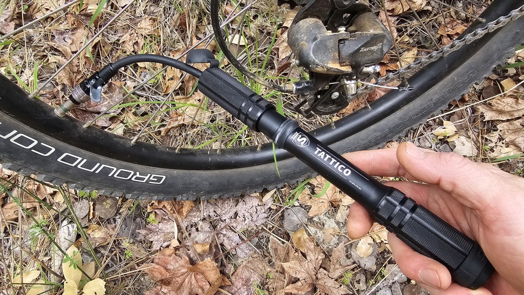 frame pump - using the silca tattico mini to get our mountain bike back on the...