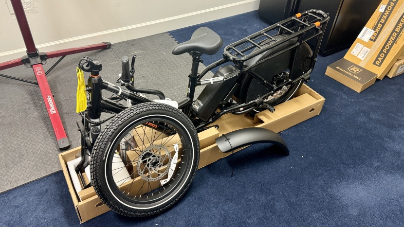 the clever box design supports the bike while you build it.