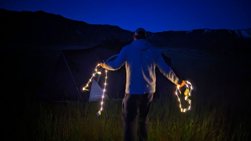 coleman skydome xl 8 - we just loaded the string lights with three aa batteries, and are...