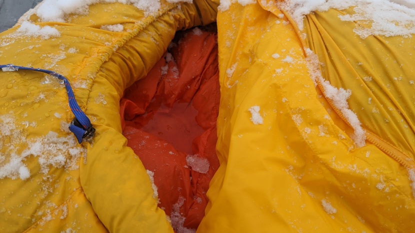 to test moisture management, we poured water on the liner fabric and...