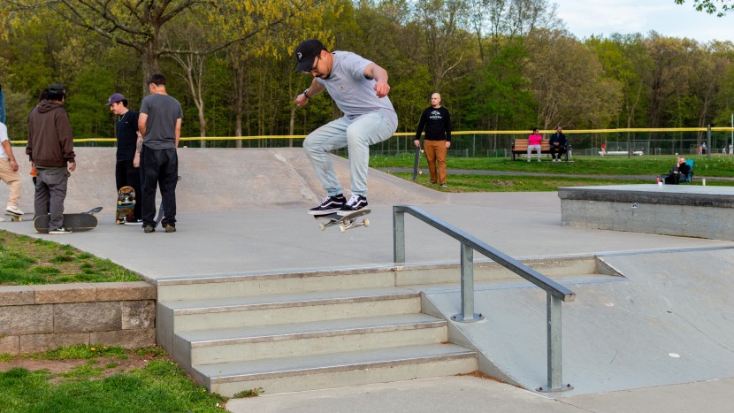 skate shoes - the vans old skool isn't a great choice for jumping down things but...