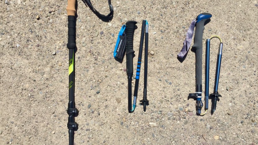 trekking poles - three different trekking pole designs, from left to right:...
