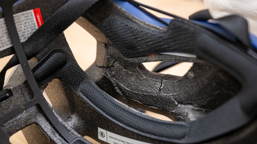 commonly, helmets' foam was visibly cracked in the interior after...
