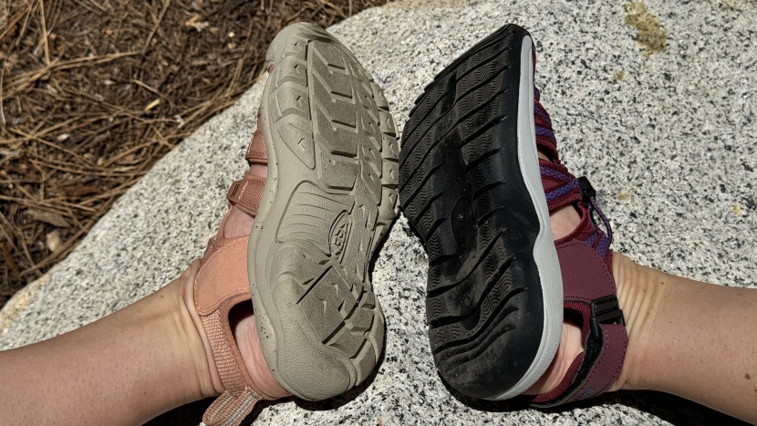 keen newport h2 for women - the newport traction (left, grey) is pretty solid on dry surfaces...