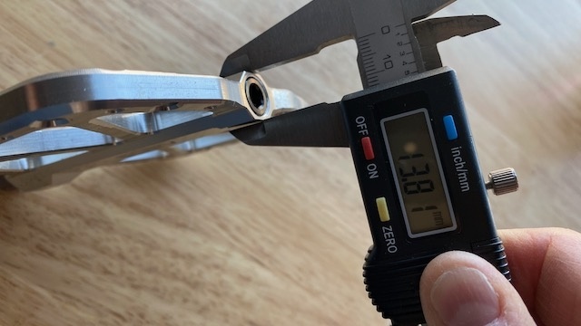 mountain bike flat pedals - each pair of pedals is measured with digital calipers.