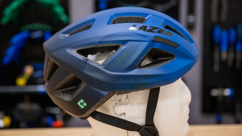 the exterior of the helmets after impact testing had varying degrees...