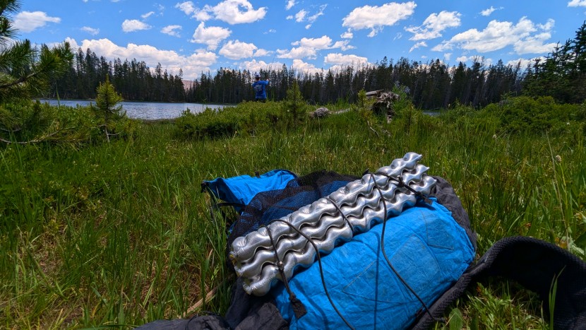 therm-a-rest z seat - stopping to fish at an alpine lake.