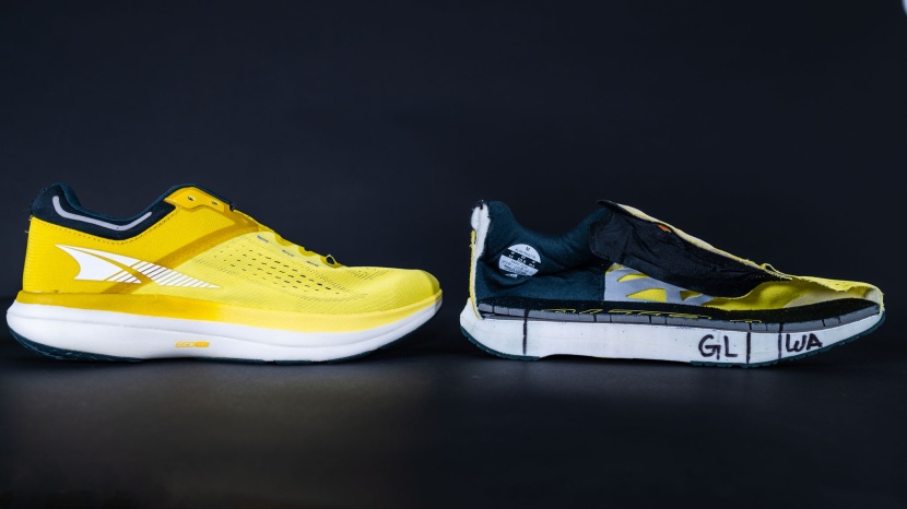 altra vanish tempo - there is a decent bit of foam under the heel in this shoe.