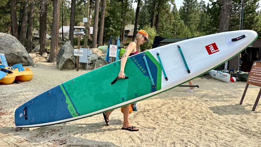 paddle board - the deck padding covers the back two-thirds of the red fin...