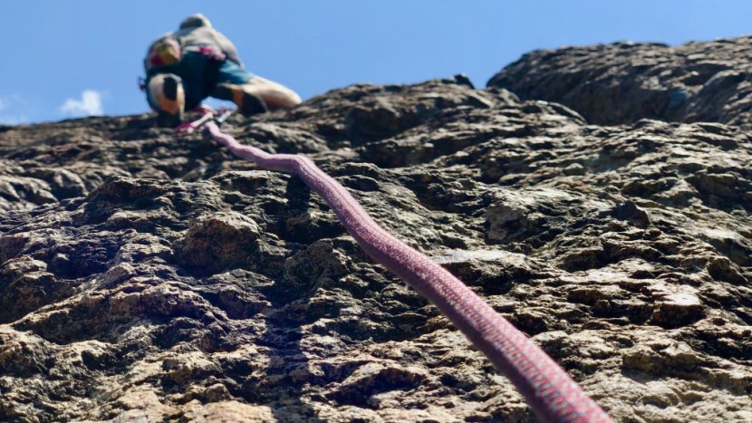 climbing rope - the colorful outer weave of the rope is the sheath.