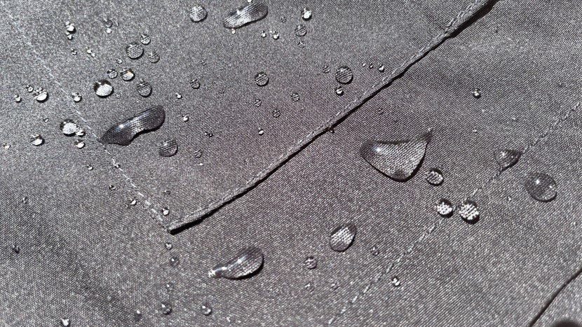 water beads due to the water resistance added to the fabric.