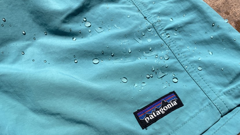 patagonia baggies shorts for women - the fabric is treated with a dwr, causing water to bead, but drying...
