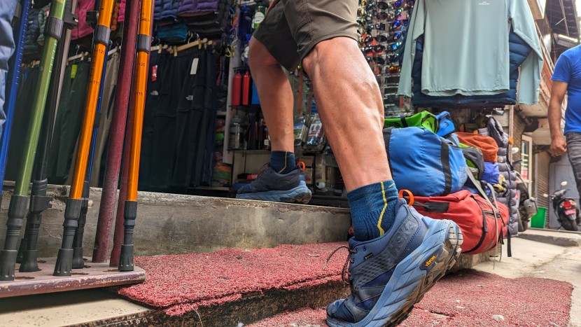hiking socks - heading into one of the many gear shops in kathmandu, nepal. the...