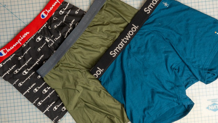 boxer briefs - three different fabric types are on display (from left to right):...