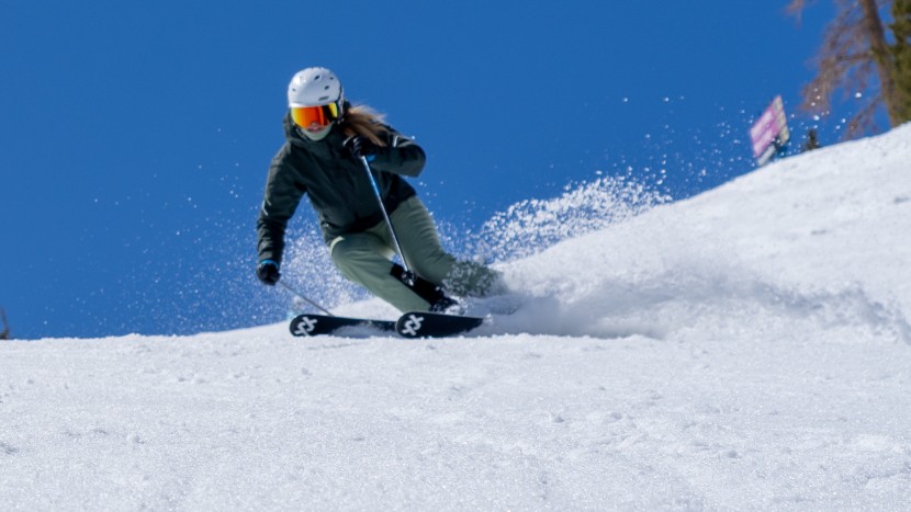 the tips stay firmly planted in the snow, helping this ski blast...