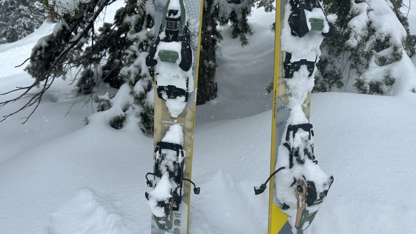 at bindings - in the right conditions, all bindings collect snow and ice. bigger...