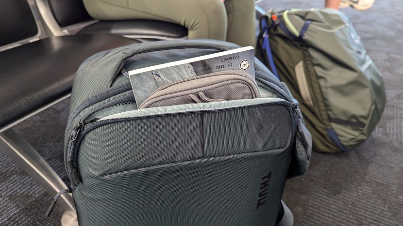 thule subterra 2 convertible - the external pocket easily fit a book, plus charger, snacks, and...