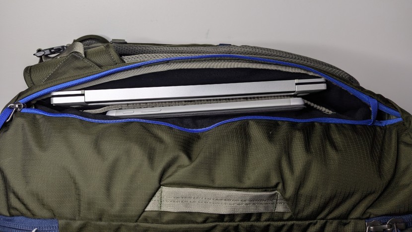 the laptop and tablet pouch (left) plus the anti-theft and lockable...