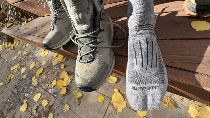 hiking boots men - wearing gray socks, it is easy to see where water began pouring in...