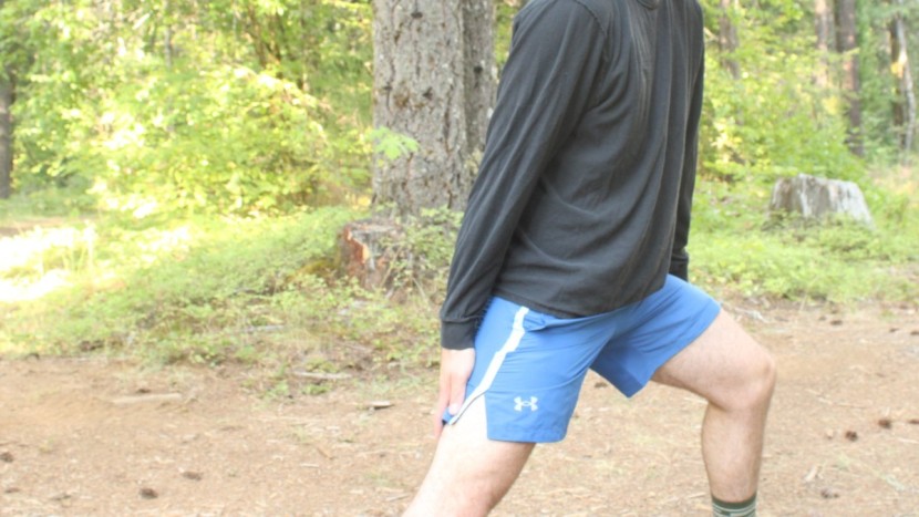 running shorts - during a lunge or other leg movements, the sidecut of a short...