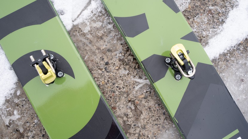 at bindings - without anything between your boot and the top of your ski, it's...