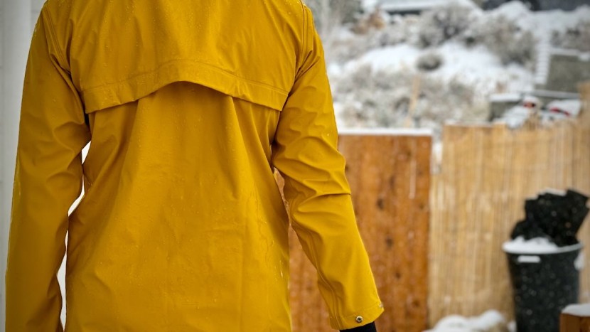 the longer hemline and backflap of the moss design helped repel...