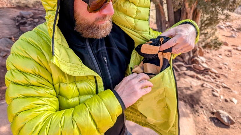 it has two big, deep front hand pockets, a zippered chest pocket...