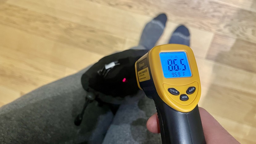 ski gloves - testing the internal temperature of a glove before putting it in the...