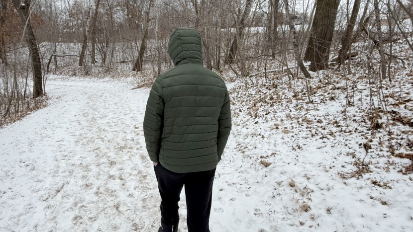 amazon essentials lightweight puffer hooded - the hood and hem provide a little extra protection from the elements.