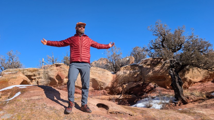 rei co-op magma 850 hoodie - the fit is tight but not restrictive, so you can move your arms in...