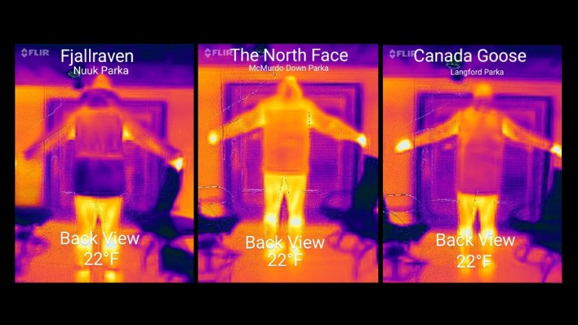 canada goose langford parka - this thermal image showing the back side of the same three jackets...