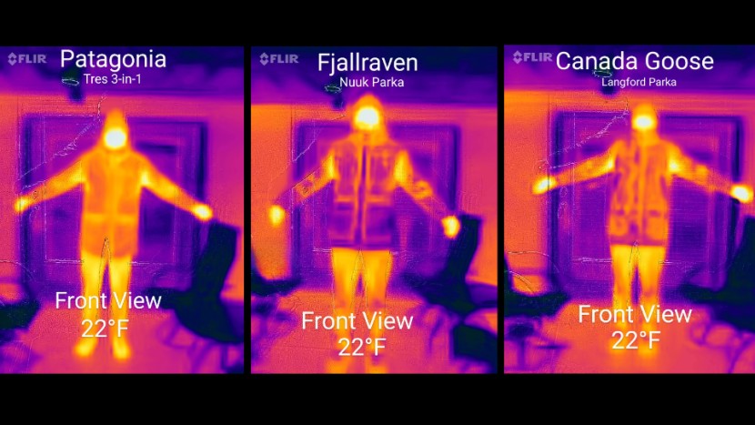 patagonia tres 3-in-1 parka - this front view thermal image shows how the tres 3-in-1 stacks up...