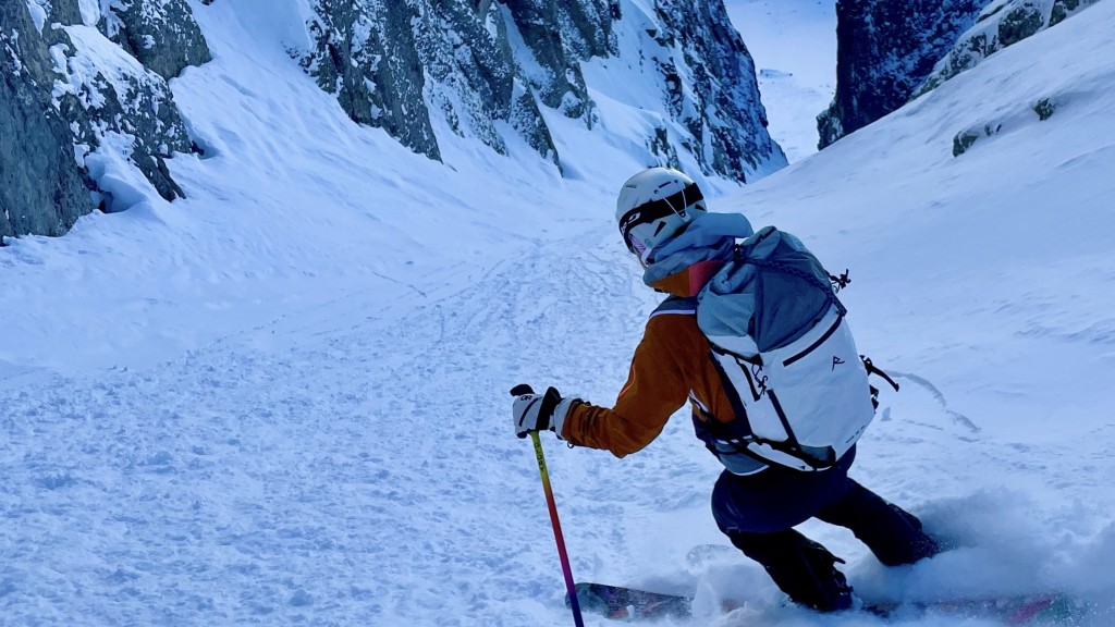 outdoor research revolution gore-tex for women - the revolution ii in their element in a cold couloir.