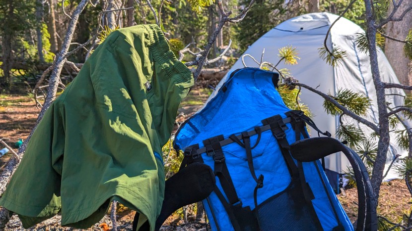 rei co-op trailmade hiking shorts - hanging out at camp.