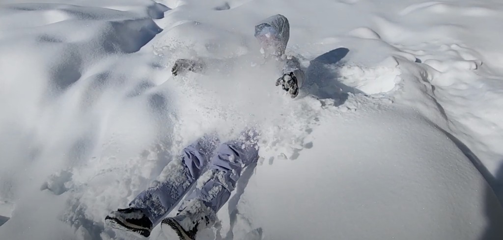 rei co-op powderbound insulated bib for women - testing the powderbound in deep powder.