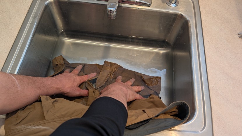 giving the bottom half of our ferrosi shorts a three minute dunking...