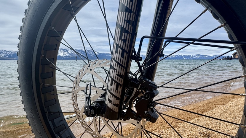 lectric xpeak 2.0 - an adjustable rst renegade fork with a thru-axle and 203mm rotor are...