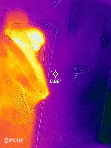a thermal image showing one of our testers in the bag.