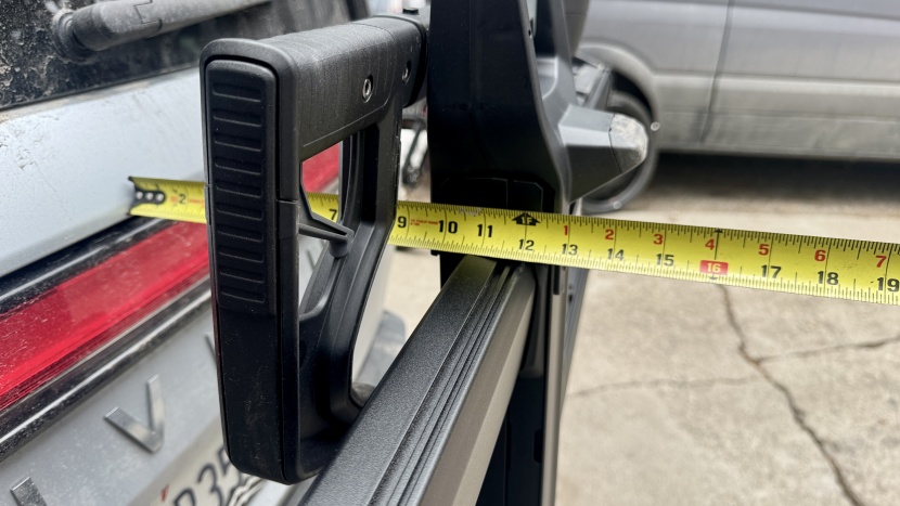 thule verse - the verse remains 14.5" proud of the rear of our vehicle when folded.