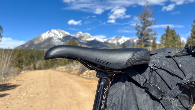 bike saddle - bikepacking with a saddle bag lashed to the rails of the wtb speed...