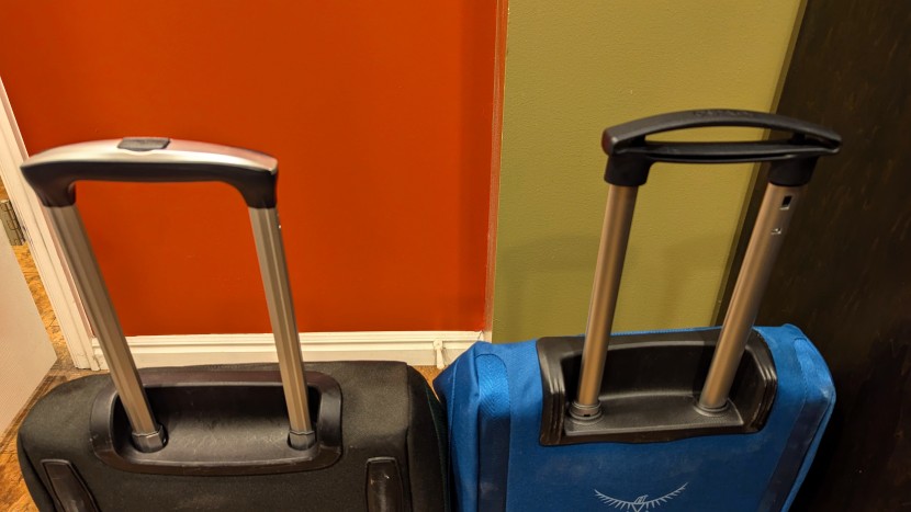 the daylite's previous trolley handle (left) was thin, flimsy, and...
