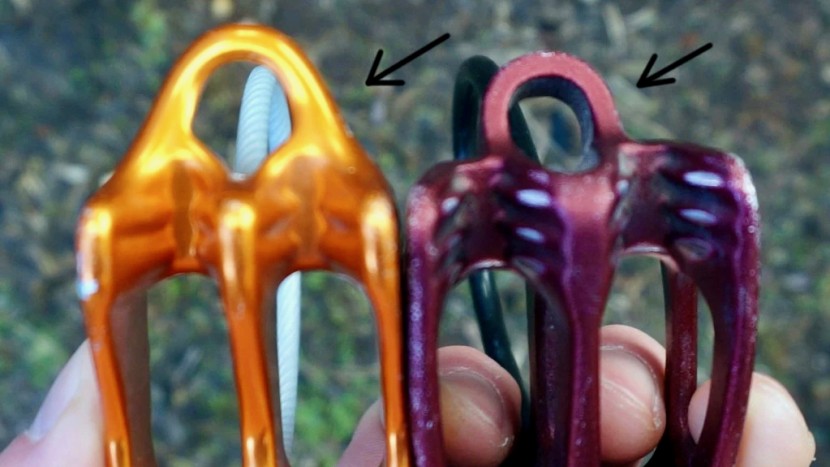 black diamond atc guide - comparing release holes of the reverso (left) and the black diamond...