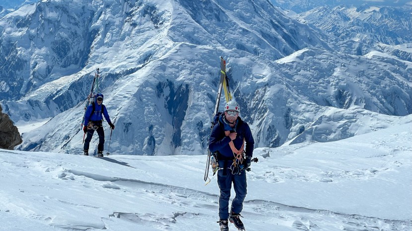 backcountry skis - our lead tester near 12,000 feet on denali, carrying the m-tour 99...