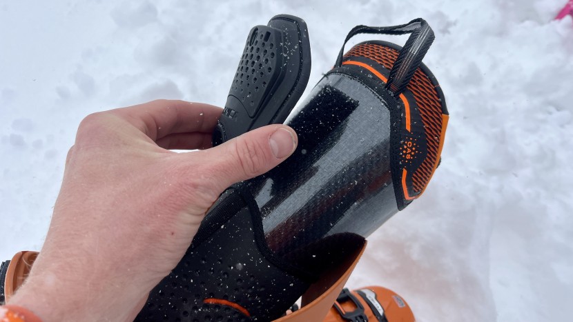 tecnica mach1 mv 130 - removing the forward-lean insert reveals the carbon fiber woven into...